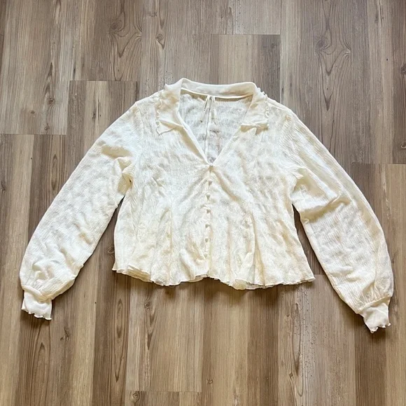 NWOT Anthropologie Long-Sleeve Button-Front Textured Blouse - Picture 6 of 12